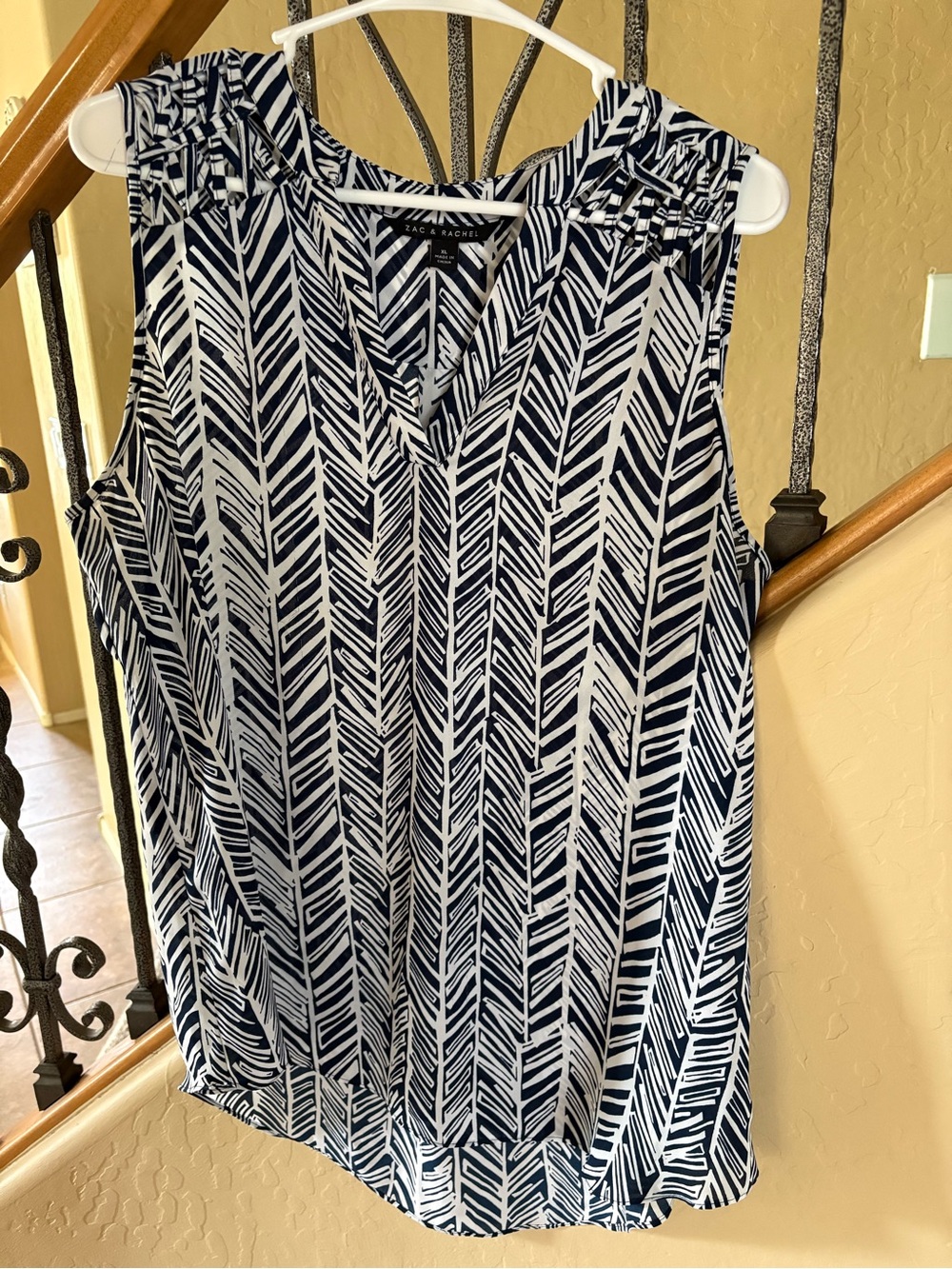 Zac & Rachel Navy Blue and White Sleeveless V-Neck Top